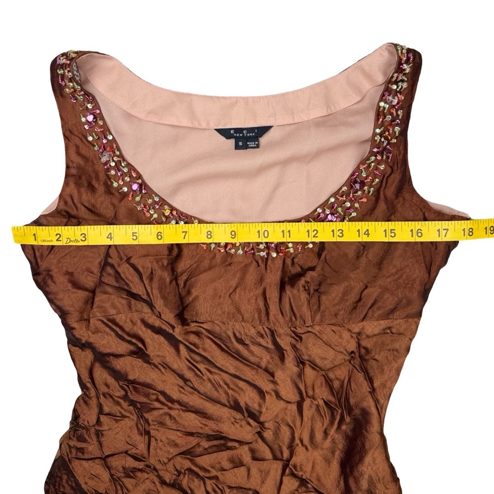 Y2K Fairy Grunge Beaded Handkerchief Hem Silk Tank Top Boho Brown Small - Picture 7 of 9